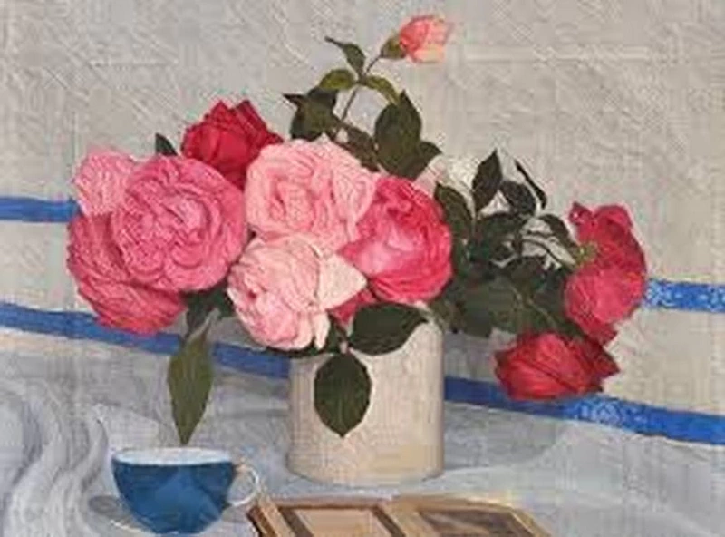 Natura morta con tazzina e rose